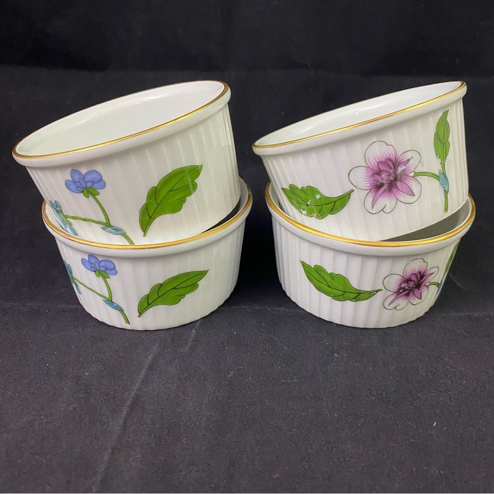 Set of 4 Ramekins Royal Worcester China Astley Gold England Oven To Table Floral
